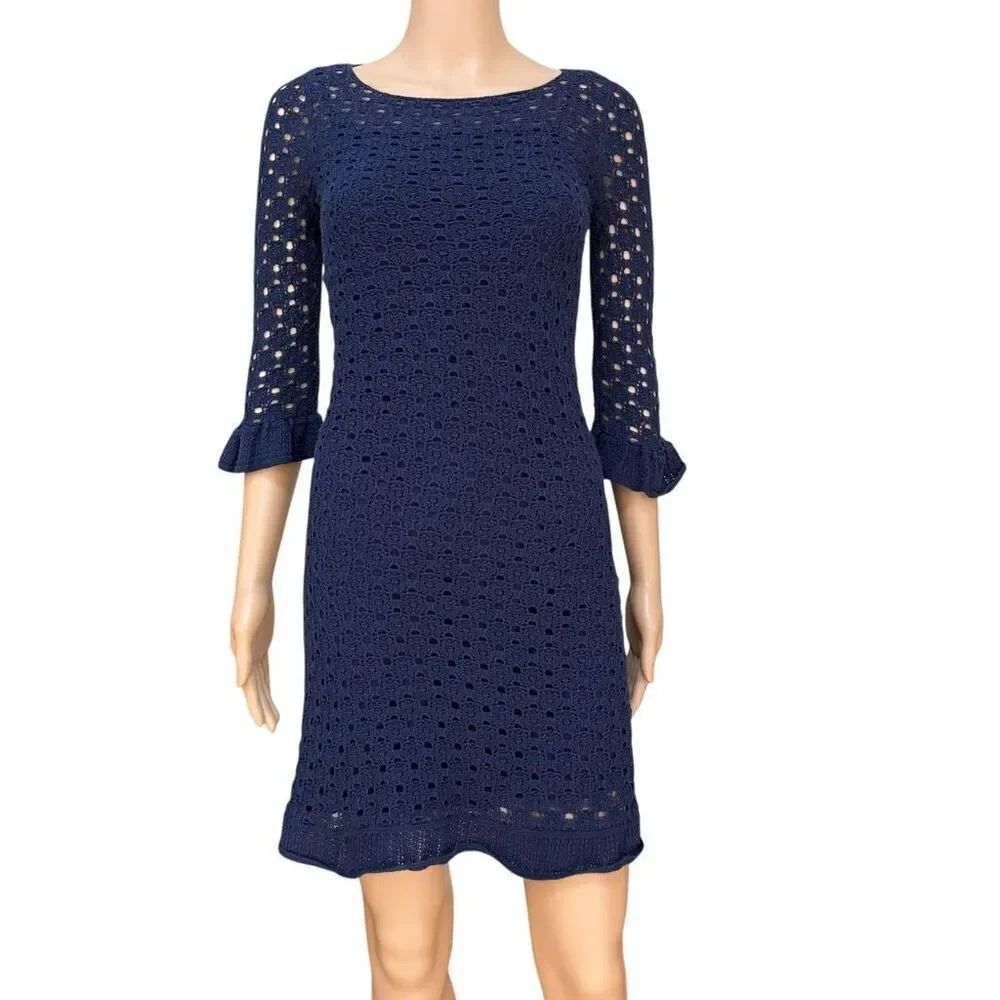 Lilly Pulitzer Shauna Tunic Dress 100% cotton Crochet in True Navy Size XS
